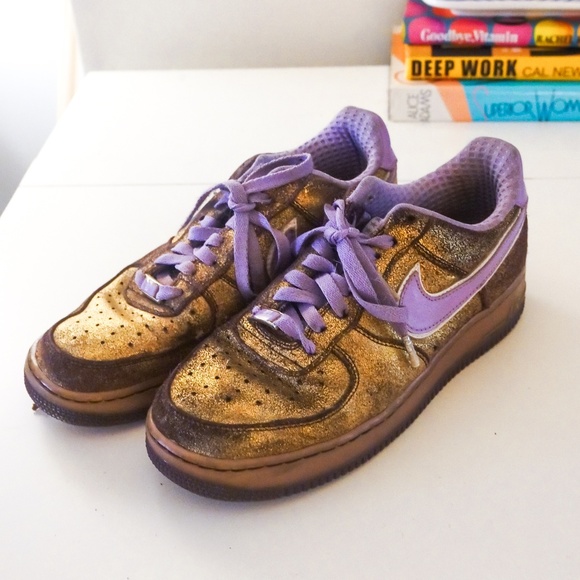 purple and gold air force ones